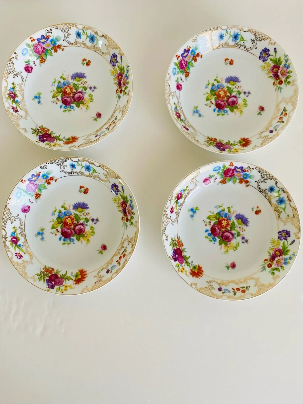 Kongo Japan Floral Bowl Set 4 Hand Painted Porcelain Romance Gold Trim Vintage